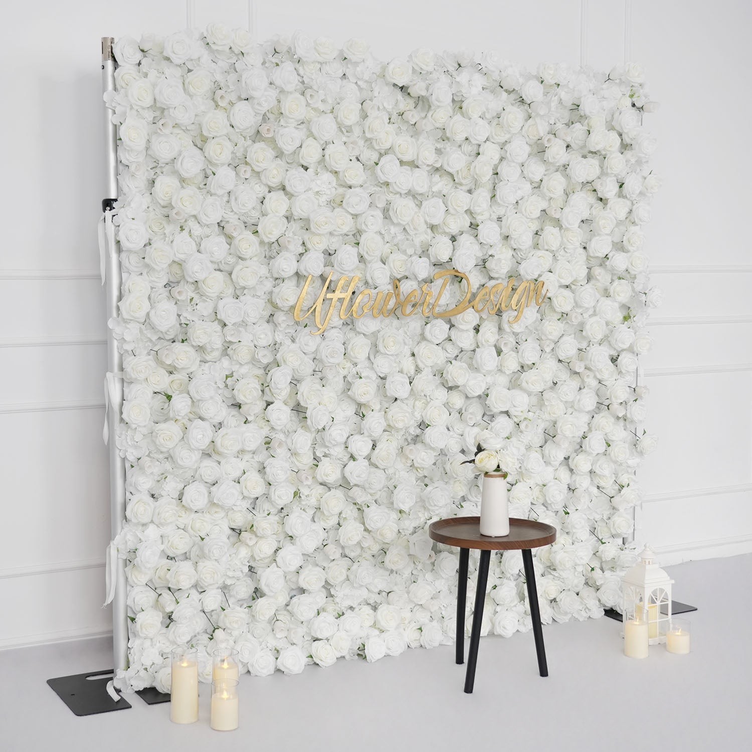 Uflower Artificial White Flower Wall Wedding Backdrop Decor